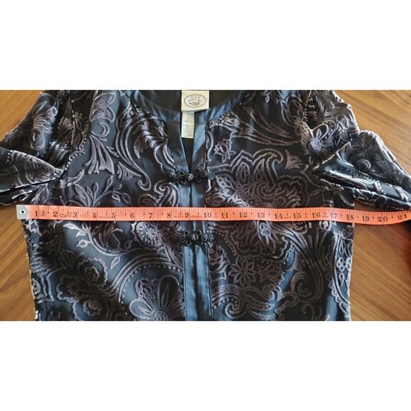 Laura Ashley Black Gray Velvet Burnout Paisley Evening Cardigan Small - Picture 5 of 10